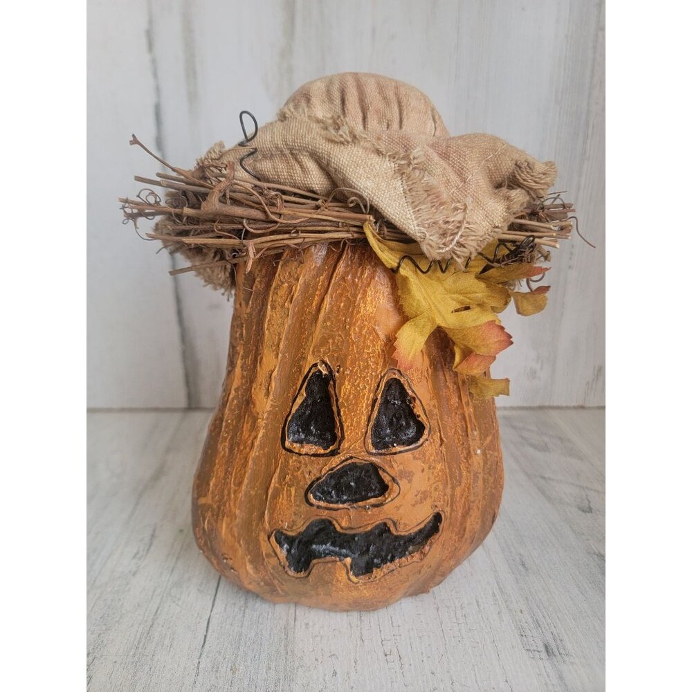 Pumpkin vintage straw hat farmer Halloween decor